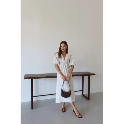 Kısa kollu müslin elbise beyaz pt