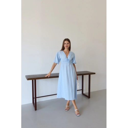 Kısa kollu müslin elbise mavi pt