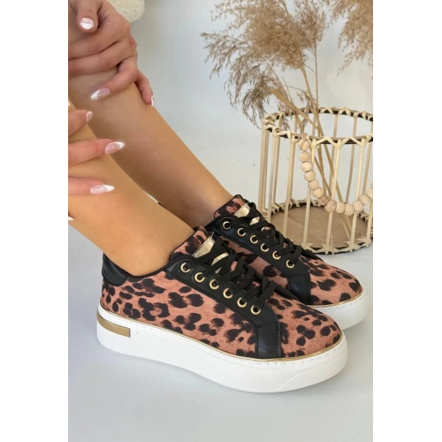 Kity Leopar Saten Bağcıklı Spor Ayakkabı