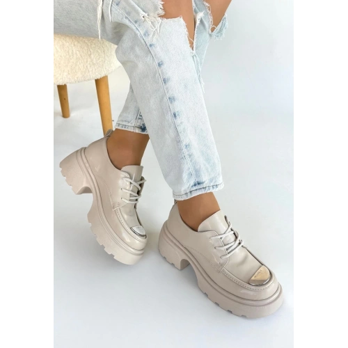 Kiya Bej Rugan Dolgu Topuk Oxford Ayakkabı