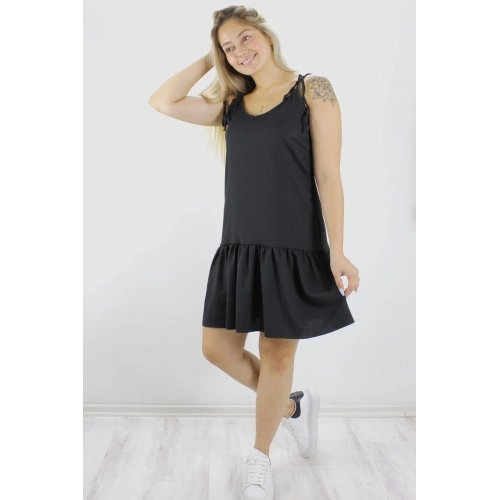 Krinkıl İp Askılı Elbise Siyah - 1456.65