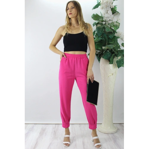 Krinkıl Paça Pensli Pantolon Fuşya - 130.265
