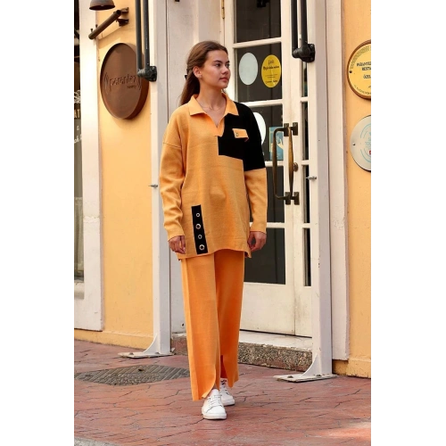 Kuş gözü triko takım Hardal