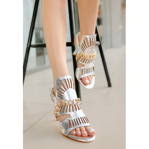 Lidya Gümüş Cilt Topuklu Ayakkabı