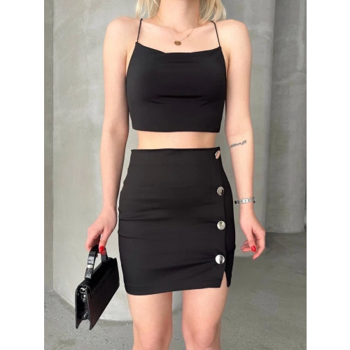 Likralı gabardin dört düğmeli etek