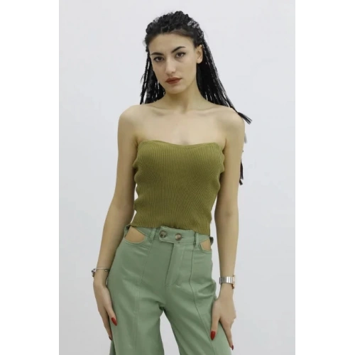 Likralı Triko Büstiyer Haki - P-019895