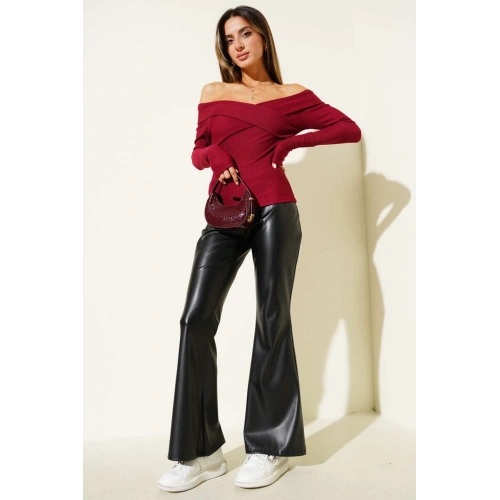 Madonna Çapraz Yaka Bluz Bordo t4331