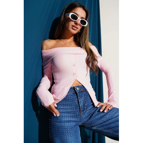 Madonna Yaka Düğmeli Bluz pembe t4329