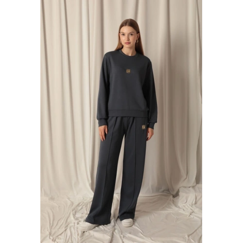 Modal Kumaş Metal Aksesuarlı Kadın Antrasit Takım