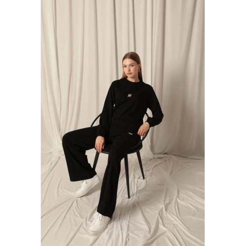 Modal Kumaş Metal Aksesuarlı Kadın Siyah Takım