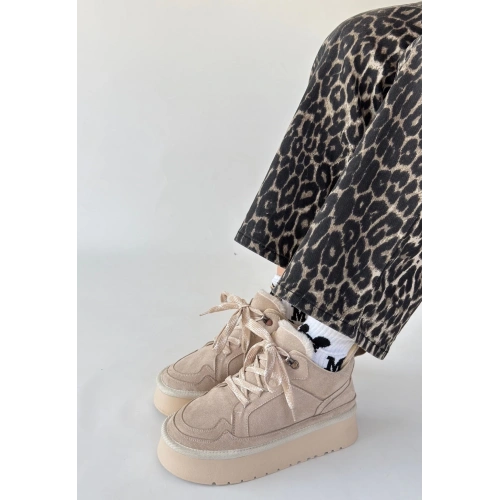 Muden Bej Süet Bağcıklı Bot