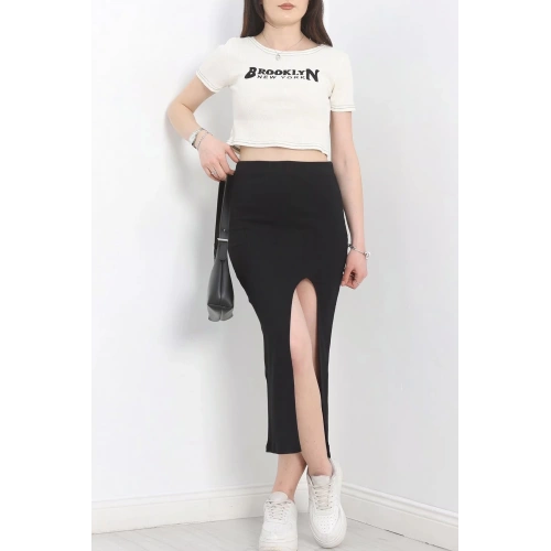 Nakışlı etekli takım siyah beyaz s3899