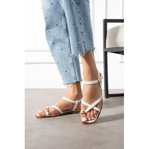 Nordi Beyaz Cilt Kemerli Sandalet