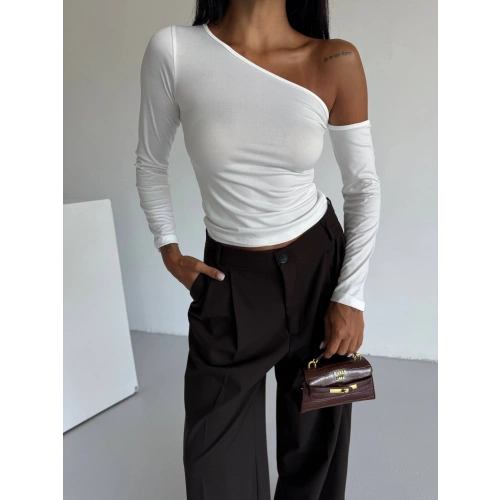 Omuz detaylı kollu bluz beyaz f2336