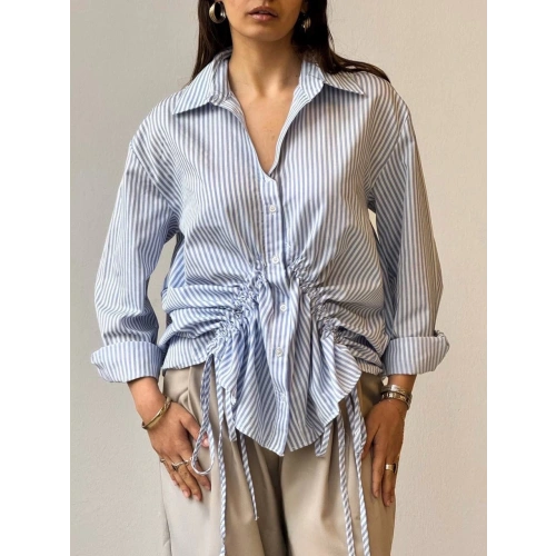 Önü büzgü detaylı çizgili gömlek