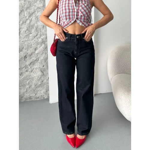 Palazzo süper taş enzim tint yıkama koyu lacivert jeans pantolon d2008