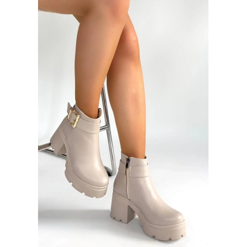 Pinma Bej Cilt Topuklu Bot