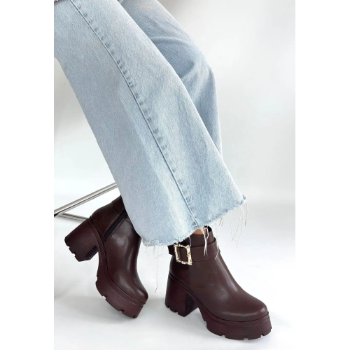 Pinma Kahverengi Cilt Topuklu Bot