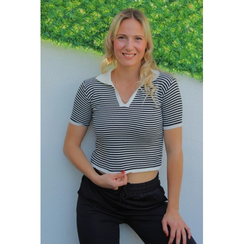 Polo Yaka Çizgili Tişört Siyah - 140.055