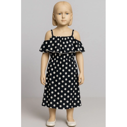 Puantiyeli askılı prenses elbise kız çocuk lacivert