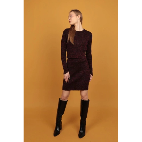 Simli Triko Kadın Etek-Kırmızı