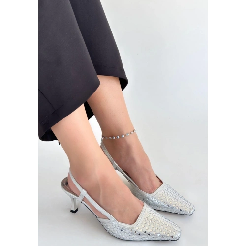 Sione Gümüş Cilt Topuklu Ayakkabı