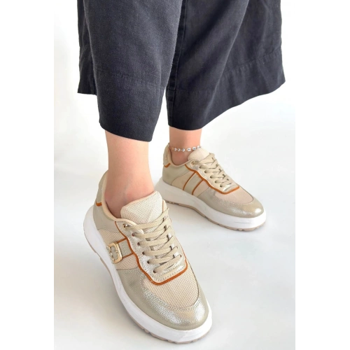 Tanwe Bej Cilt Bağcıklı Spor Ayakkabı