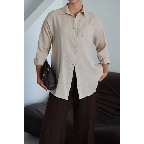 Tek cepli müslin gömlek bej pt