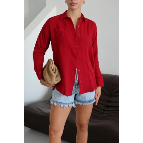 Tek cepli müslin gömlek bordo pt