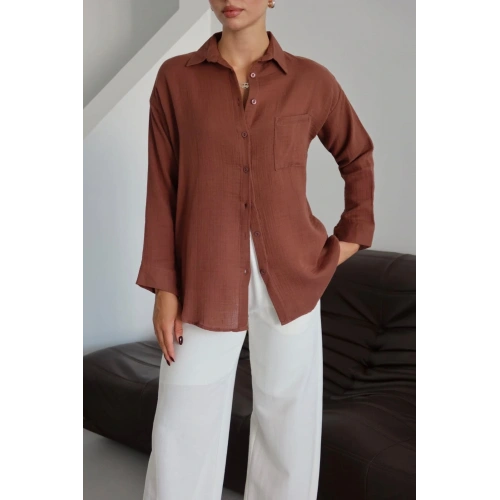 Tek cepli müslin gömlek kahve pt