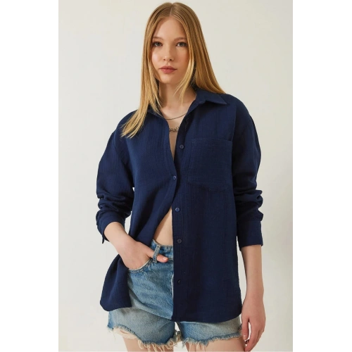 Tek cepli müslin gömlek lacivert pt