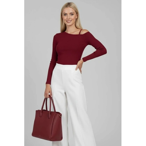 Tek Omuz İpli Bluz Bordo t4328