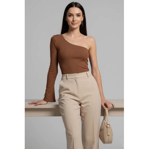 Tek Omuzlu Basic Bluz kahve T4275