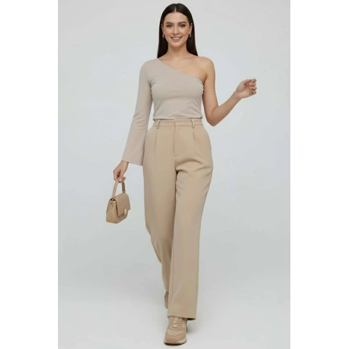 Tek Omuzlu Basic Bluz Vizon T4275