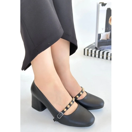 Tino Siyah Cilt Topuklu Ayakkabı