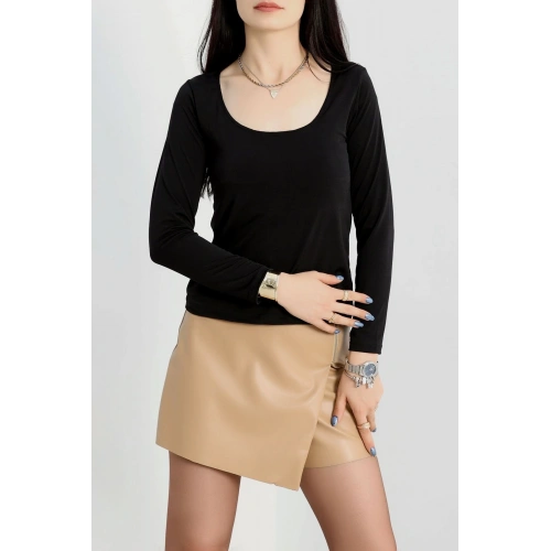 U yaka kaşkorse bluz siyah A132