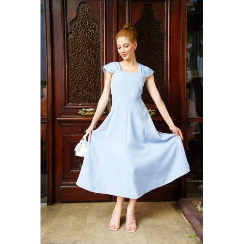 U yaka prenses elbise mavi s255101