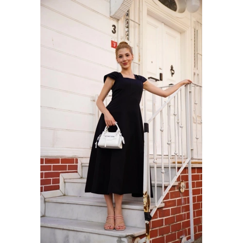 U yaka prenses elbise siyah s255101