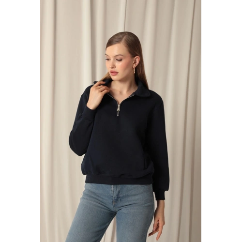 Üç İplik Bebe Yaka Kadın Lacivert Sweat