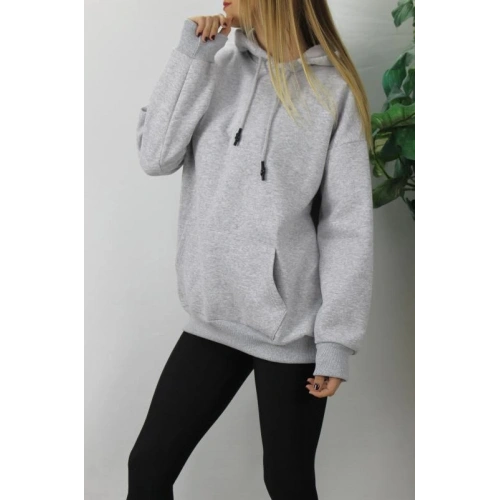 Üç İplik Kapşonlu Sweat Gri - 2410.2022