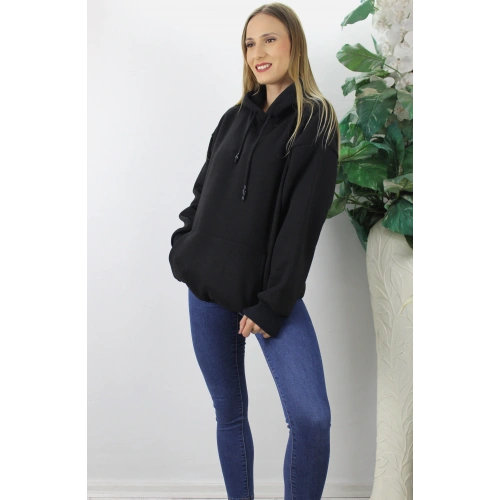 Üç İplik Kapşonlu Sweat Siyah - 2410.2022