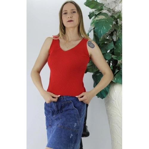 V Yaka Fitilli Triko Atlet Kırmızı - Lks1262.32