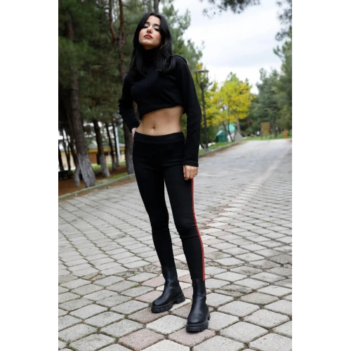 Yan Çift Şeritli Ribana Tayt Siyah - P-020258