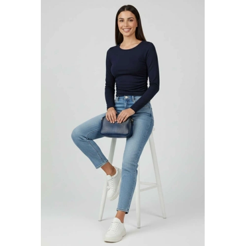 Yanı Büzgülü bluz Lacivert T4322