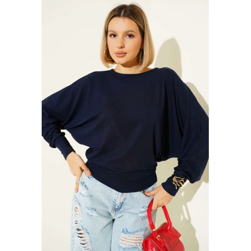 Yarasa Kol Salaş Bluz Lacivert T4273