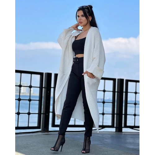 Yarasa kol uzun triko hırka beyaz