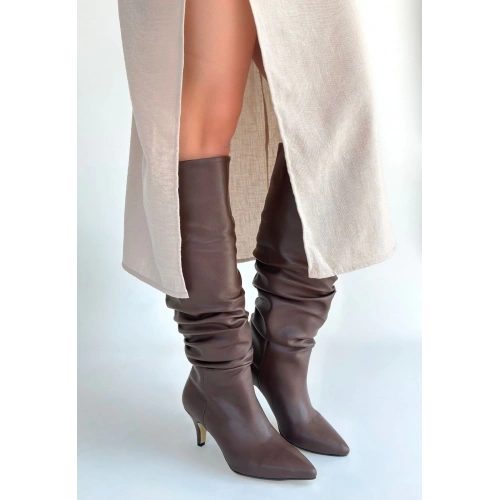 Zelya Kahverengi Cilt Topuklu Çizme