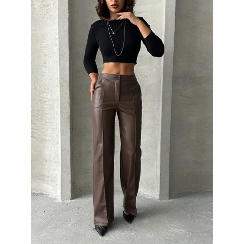 Zr deri palazzo pantolon kahve h24654