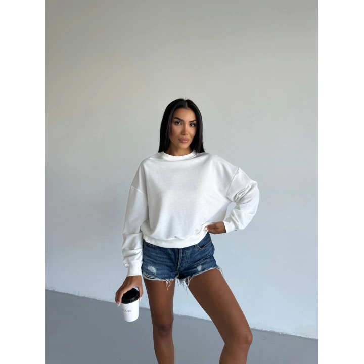 2 iplik bisiklet yaka sweat beyaz f2339