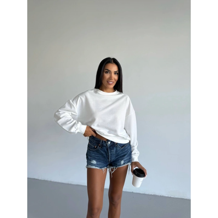 2 iplik bisiklet yaka sweat beyaz f2339